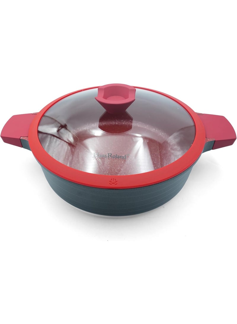 HausRoland Casserole 5.2L red Granite Nonstick Cookware with Lid Die-Cast Aluminum Induction & Oven Safe PFOA/PTFE-Free Kitchen Utensil Durable Scratch-safe Pots Pans for Cooking (Sauce Pot 5.2L) - Image 1